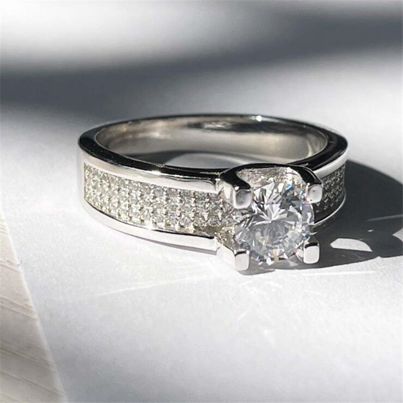 1CT Simple Fashion Jewelry Deluxe Jewelry Real 925 Sterling Silver Round Cut White Topaz CZ Diamond Gemstone Promise Women Wedding Band Ring