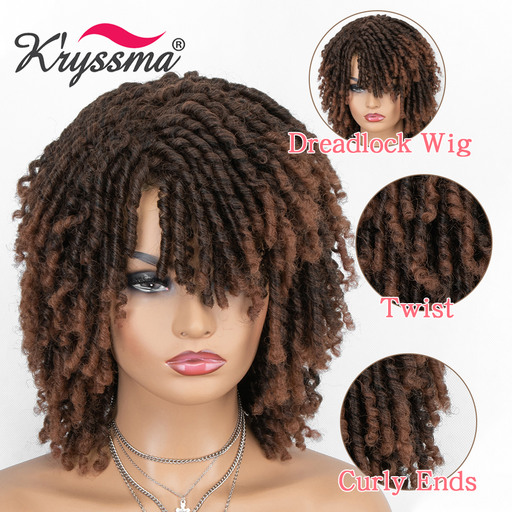 Kryssm Dreadlock Wig Ombre Blonde Black Synthetic Wigs Short Afro Kinky Curly Braid Wigs For Women Twist Heat Fiber Hair Wig