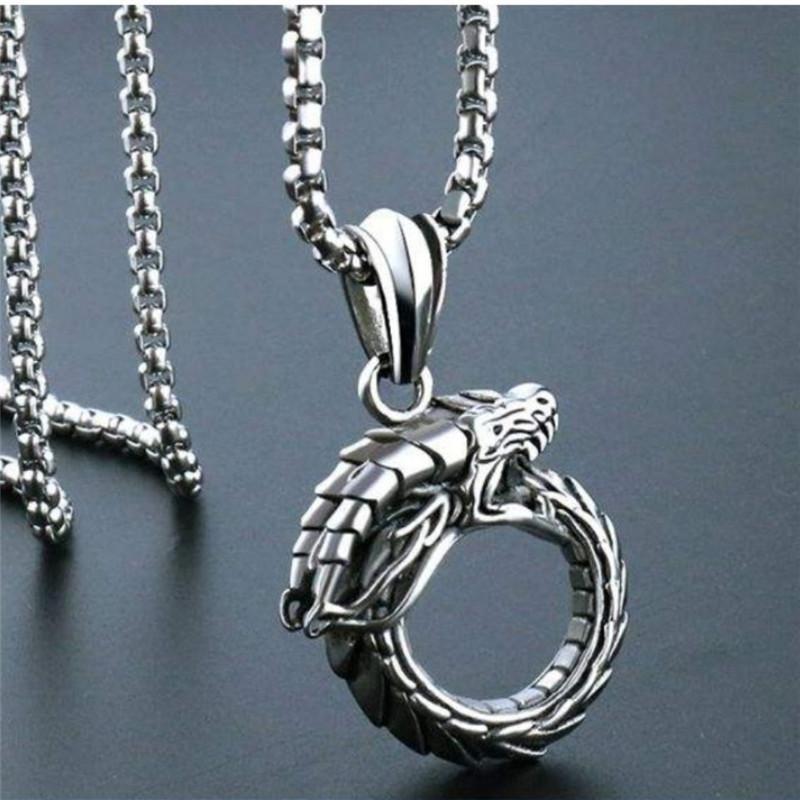 Pendant Necklaces Ouroboros Snake Titanium Steel Necklace Punk Style Men's Personal Domineering Retro Sweater Chain S409, Silver
Pendant Necklaces Ouroboros Snake Titanium Steel Necklace Punk Style Men's Personal Domineering Retro Sweater Chain S409, Silver