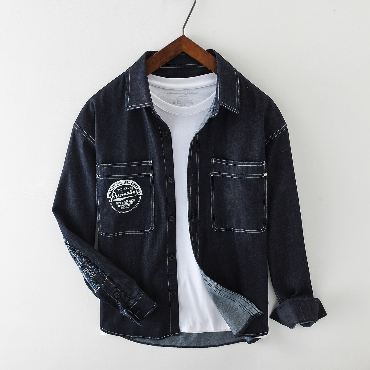 2021 New Cotton Contrast Shredded Color Denim Male Shirts Long Fashion Sleeve Streetwear Casual Autumn Shirt Men's Tops 57uq, Blue.
2021 New Cotton Contrast Shredded Color Denim Male Shirts Long Fashion Sleeve Streetwear Casual Autumn Shirt Men's Tops 57uq, Blue.