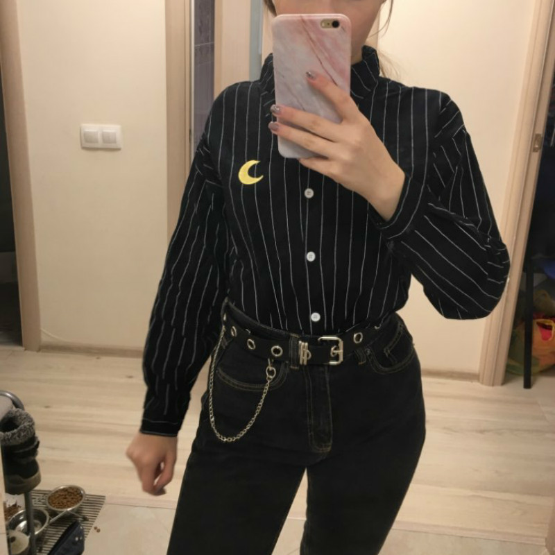 Woherb Women Kawaii Striped Blouse Moon Embroidery Korean Ladies Tops Blusas Casual Batwing Sleeve Linen Shirt 20824 210225