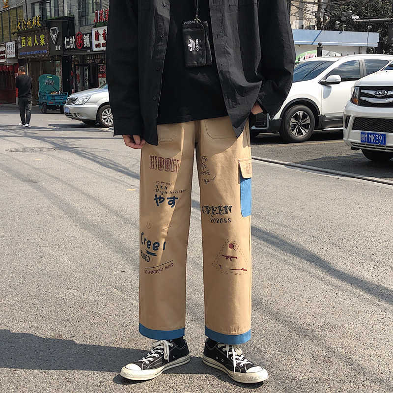 Straight Denim Jeans Men Graphic Printed Jeans Streetwear Jeans Man Wildleg Pants Hip Hop Korean Harajuku Fashion Pants 211011