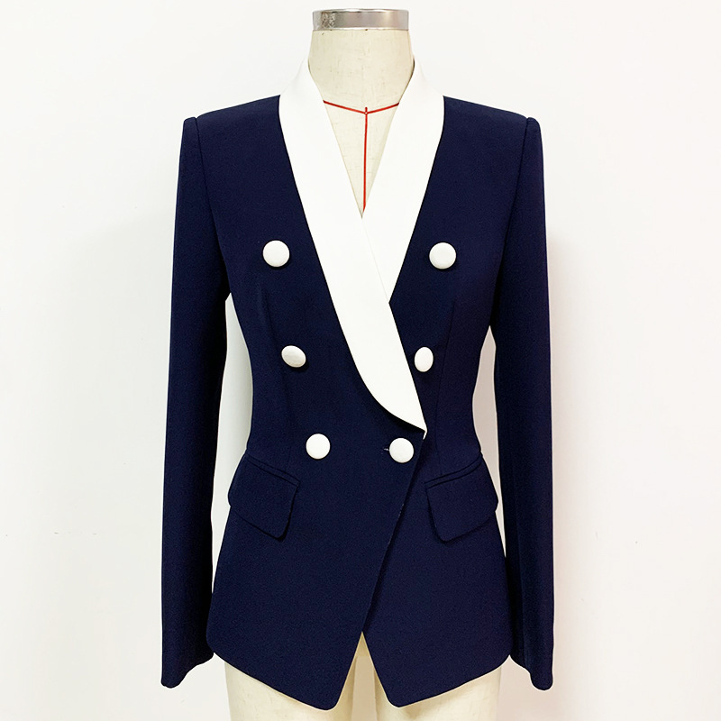 New Style Top Quality Original Design Women's Double-Breasted Blazer Slim Jacket Contrast Color Retro Shawl Collar Outwear Navy 2112
New Style Top Quality Original Design Women's Double-Breasted Blazer Slim Jacket Contrast Color Retro Shawl Collar Outwear Navy 2112