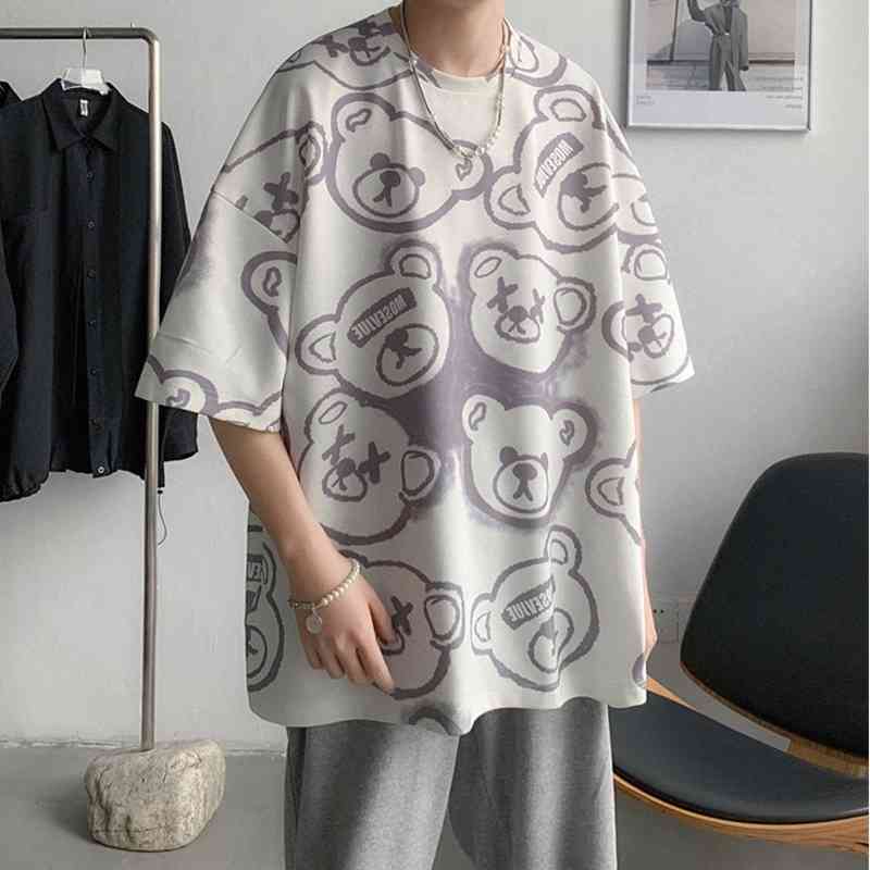 ZAZOMDE bear Top Short Sleeve Tshirt Harajuku Summer men T-Shirt Teddy Bear Letter Loose White Clothing Oversized M8XL 210707