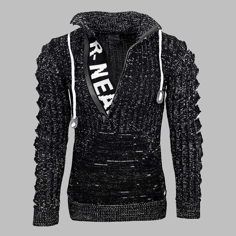 Winter men's sweater fashion High street pullover men Letter printing Half zipper knitting sweater men year Sweatercoat 211008