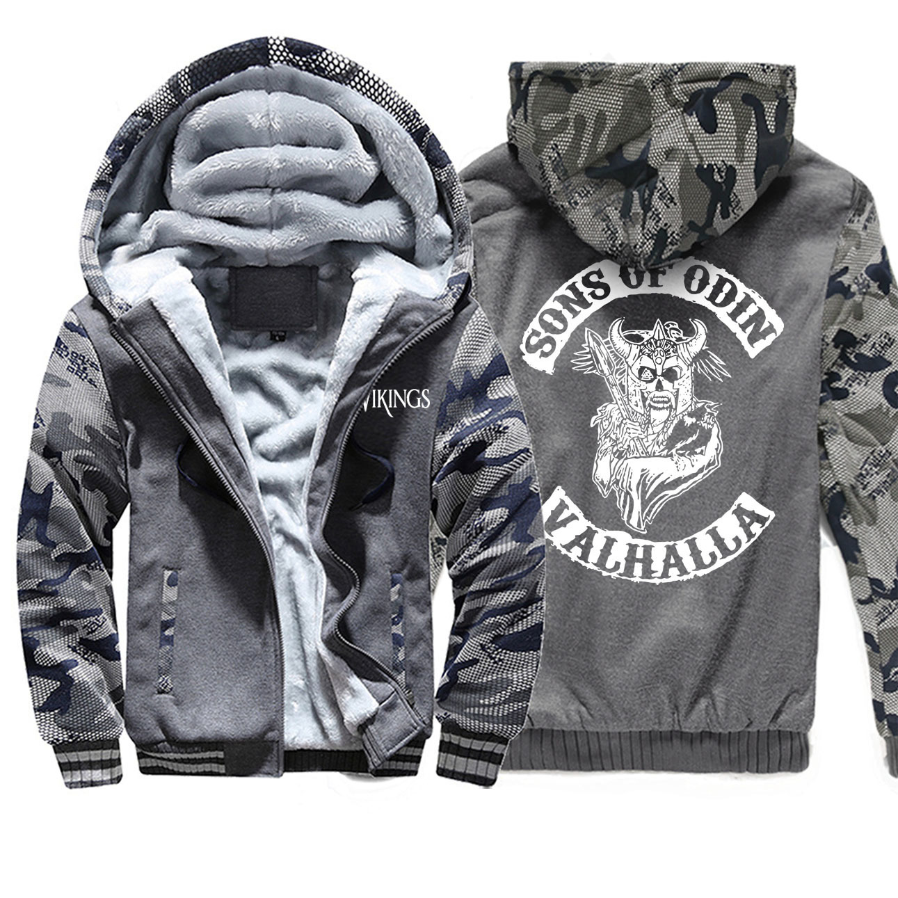 Creative Pattern Sons Of Odin Valhalla Hoodies Male Winter Camouflage Sleeve Jackets Stylish Warm Coats Streetwear Harajuku Y201001