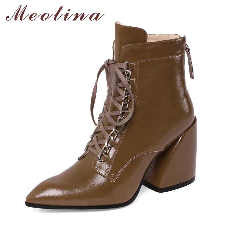 Meotina Real Leather Super High Heel Ankle Boots Wome Shoes Zip Lace Up Pointed Toe Block Heels Short Boots Autumn Winter Khaki 210608, Black synthetic lin
Meotina Real Leather Super High Heel Ankle Boots Wome Shoes Zip Lace Up Pointed Toe Block Heels Short Boots Autumn Winter Khaki 210608, Black synthetic lin