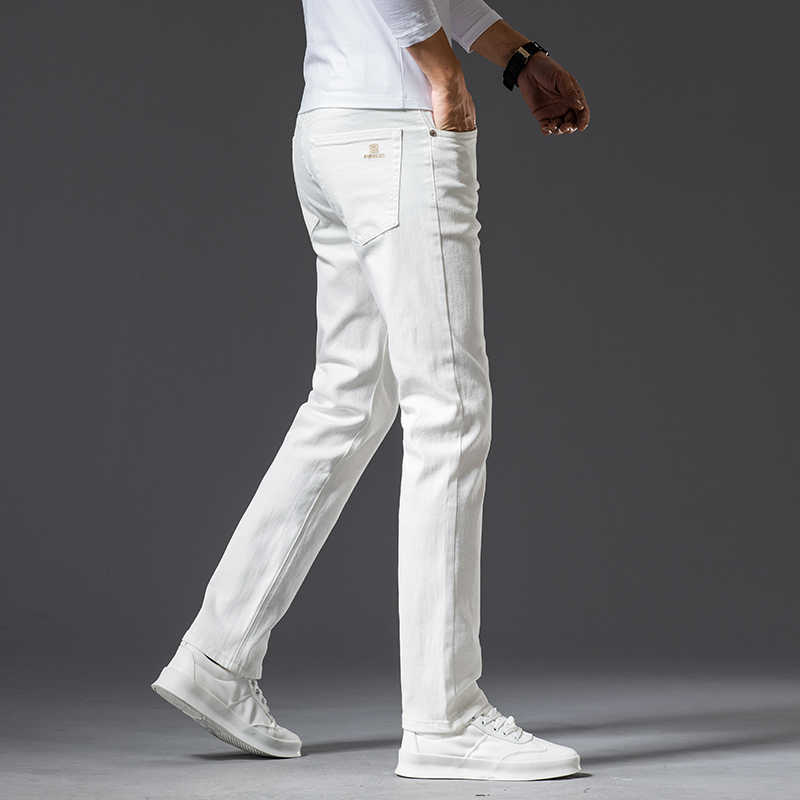 New Classic Style Mens Skinny White Jeans Men Cotton Casual Business Stretch Denim Trousers Male Fashion Brand White Pants Y0811