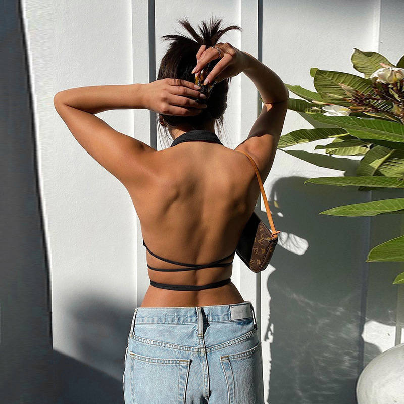 Sexy Slim Solid Splice Buttom Backless Crop Tank Tops Women Street Bandage Halter Vest Fashion Fenale Summer Club Tops, White
Sexy Slim Solid Splice Buttom Backless Crop Tank Tops Women Street Bandage Halter Vest Fashion Fenale Summer Club Tops, White