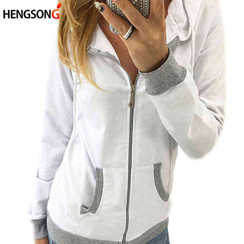 Women's Spring Winter Hoodies Long Sleeve Patchwork Colors Sweatshirts Casual Pockets Zipper Hooded Ladies Outerwear Clothing 211108