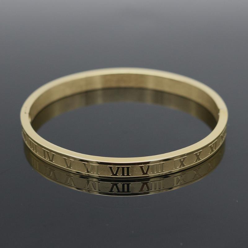 Bangle Fashion Women Charm Bracelet Stainless Steel Gold Color Roman Letter & For Men Jewelry