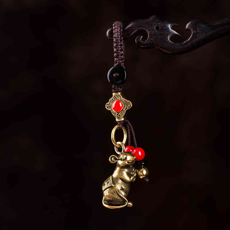 Key Rings Brass Mouse Car Chain Pendant Chinese Style Bag Creative High-grade Jewelry Men and Women