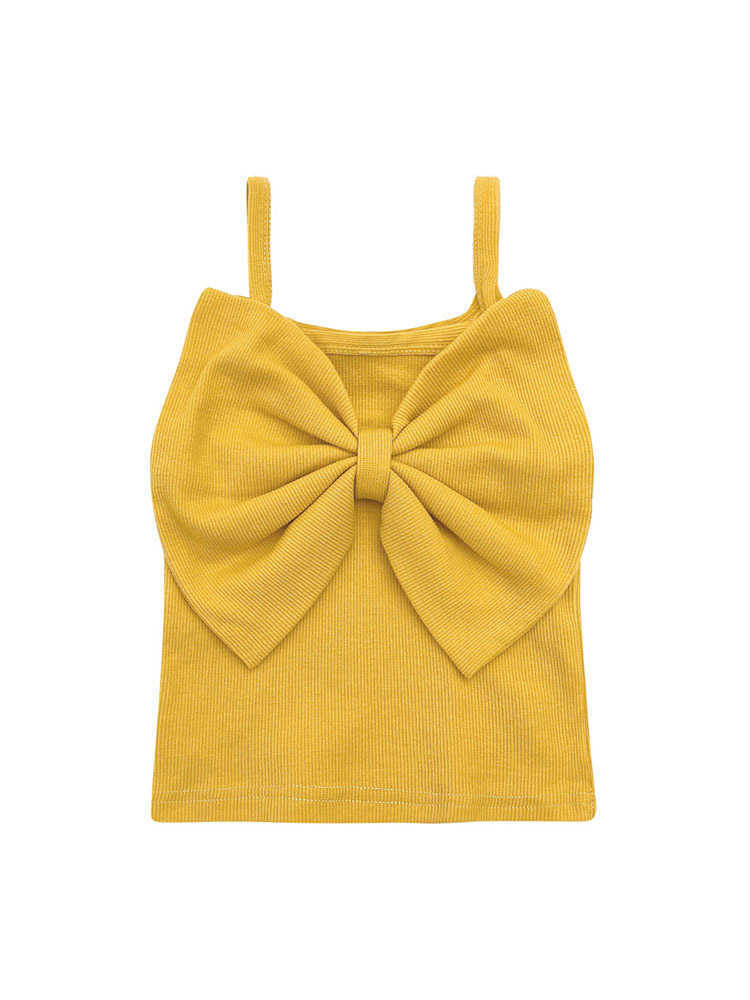 Toddler Girls Sling Vest Solid Cotton T-shirt with Big Bows Lovely Summer Kids Fashion Clothing Outfit 210529