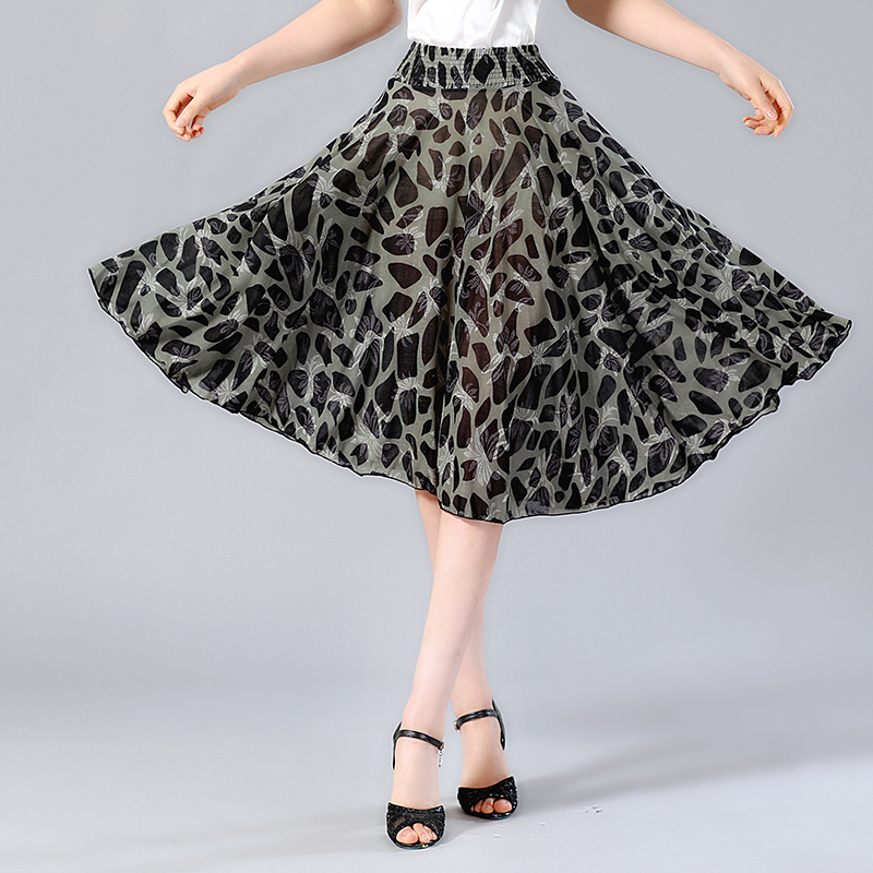 New Summer Long Print Skirts Womens Elastic High Waist Elegant Pleated Skirt Plus Size Faldas Saia Fashion Female Casual Skirt 210309