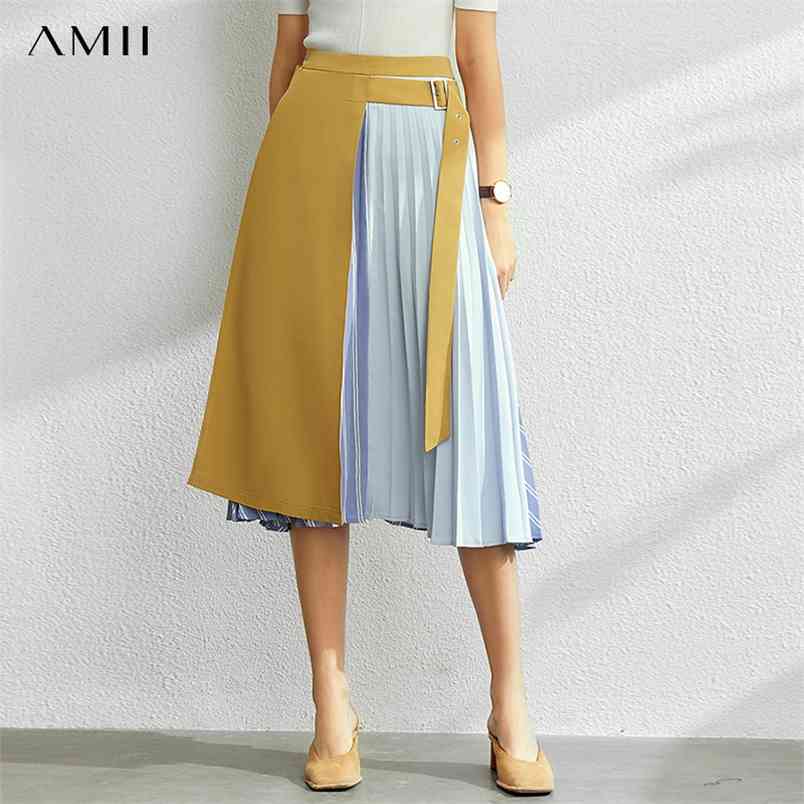 Minimalism Fashion Splice Denim Skirt Spring Summer Women's skirt High Waist Pleated Female 11970291 210527