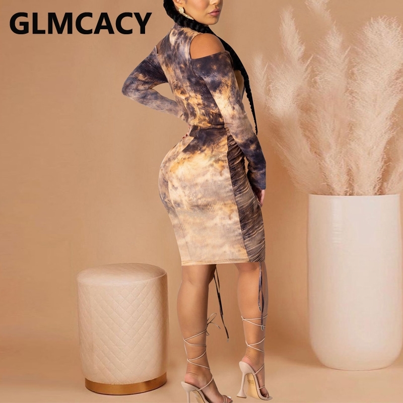 Women Long Sleeve Cold Shoulder Bodycon Dress Classy Party Club Dresses 210702