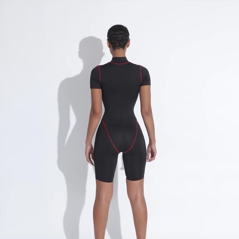 PENERAN Shorts Sport Jumpsuit Women Sportswear Dry Fit Short Sports Overalls Black Summer Gym Clothing Zipper Yoga Costume T200610