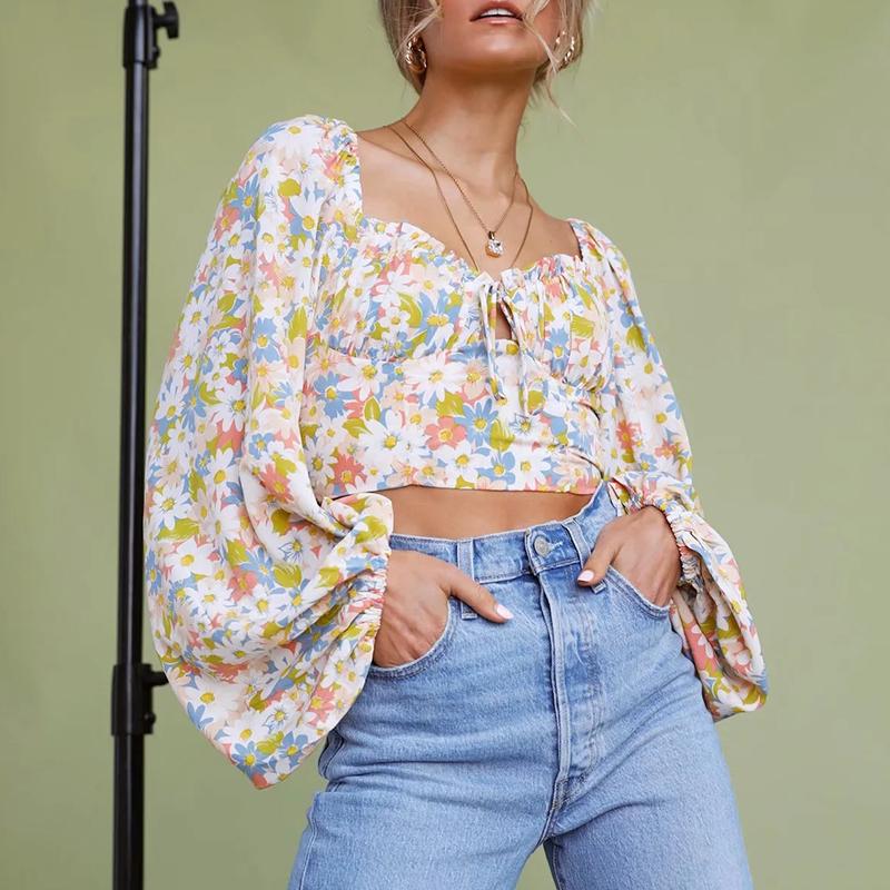 Women's Blouses & Shirts Lace Up Front Long Sleeve Blouse Shirt Floral Print Women Crop Tops Casual Streetwear Basic Autumn Winter Blusa Muj, White
Women's Blouses & Shirts Lace Up Front Long Sleeve Blouse Shirt Floral Print Women Crop Tops Casual Streetwear Basic Autumn Winter Blusa Muj, White