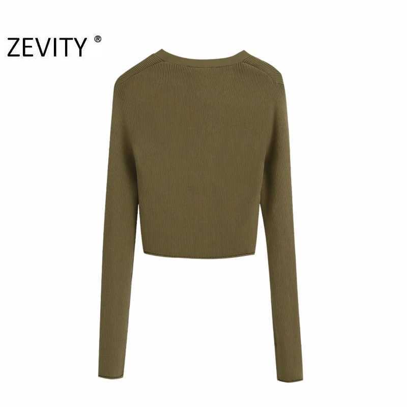 Zevity women simply v neck long sleeve short knitted casual slim sweater female breasted cardigans sweaters chic tops S340 210603