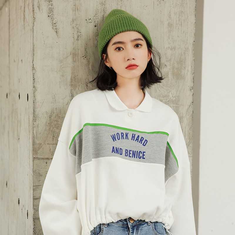 Yedinas Letter Short Hoodies For Women Fashion Long Sleeve O Nevk Hoody Ladies Korean Preppy Style Female Sweatshirt Autumn 210527