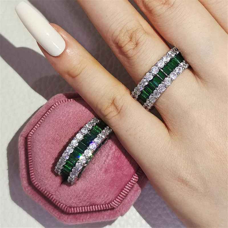 Sterg Sier Wedding Ring: Princess Cut Multi Color Cubic Zirconia Eternity Band for Women