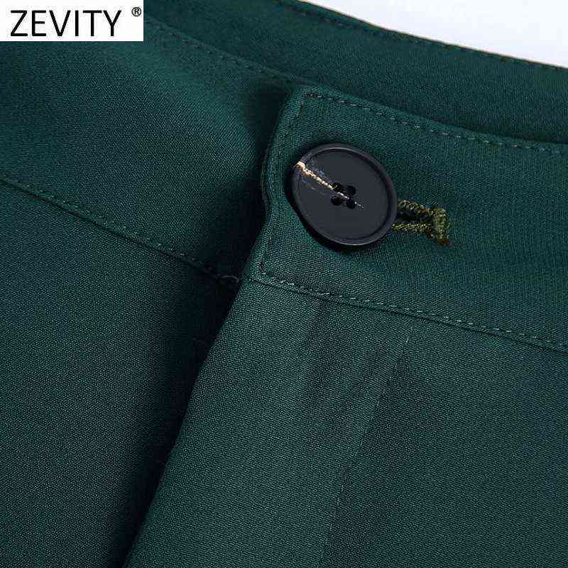Zevity Women Chic Fashion Side Pockets Straight Pants Office Wear Vintage High Waist Zipper Fly Female Trousers Mujer P1016 211115