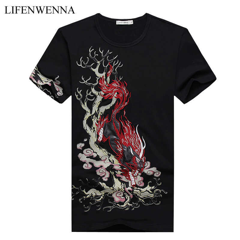 Chinese Style Summer Mens Short Sleeve T Shirt Fashion Printing Mens T Shirt Slim Fit Mens Casual Cotton Tee Shirt 5XL 210528