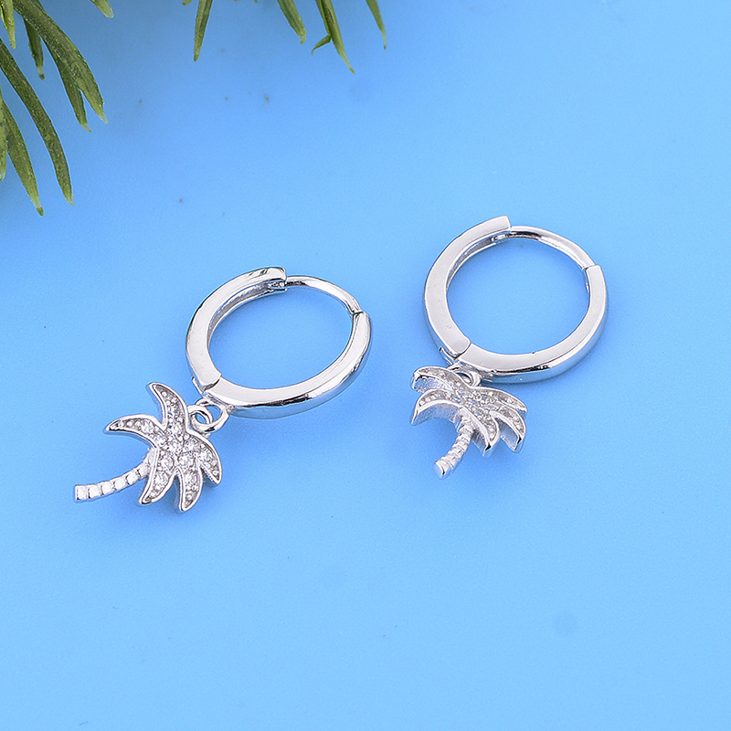 925 Sterling Silver Hoop Earring Women Jewelry Gold Plated Palm Tree Clip Circle Round Earrings Boucle Doreille Femme
