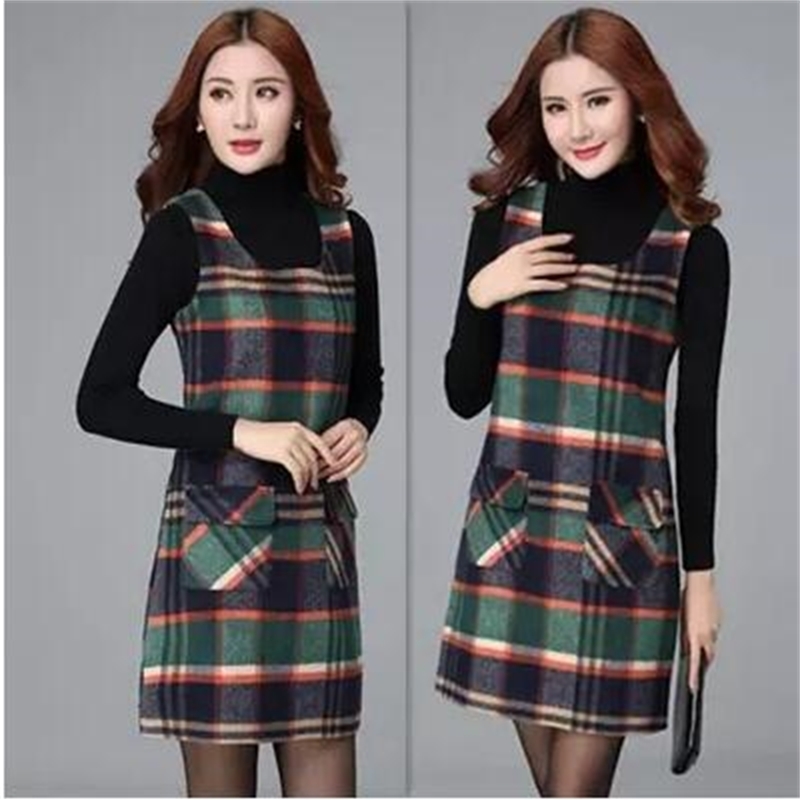 Women dress High quality fashion large multipocket autumn winter dresses primer slim sleeveless wool vest dresses for women 201008