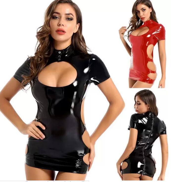 Womens Sexy Ladies Wet Look Costume Dresses Pole Cocktail Leather Bare Breast Mini Dress PVC Latex Short Sleeve Back Zipper Clubwear, Black;gray
Womens Sexy Ladies Wet Look Costume Dresses Pole Cocktail Leather Bare Breast Mini Dress PVC Latex Short Sleeve Back Zipper Clubwear, Black;gray