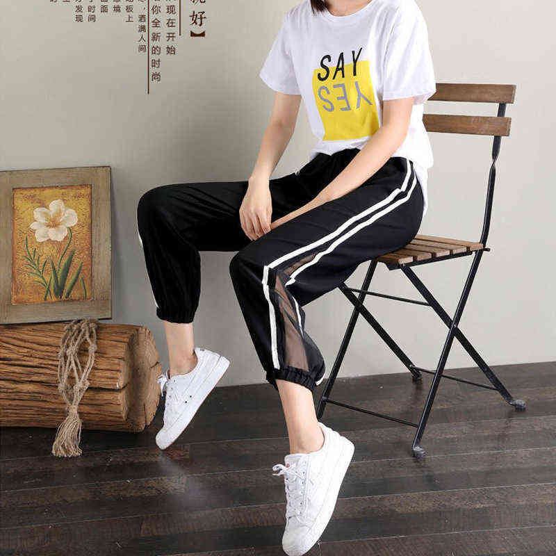 Summer Sexy Mesh Woman Pants Korea High Waist Thin Casual Black Baggy Harem Women Plus Size Trousers Pantalones 211115