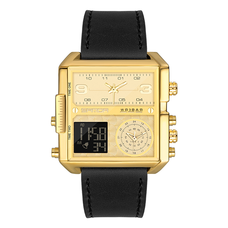 New ArrivalS Hot Selling SANDA 6023 Fashion Designers Square Big Dial Triple Display Quartz Electronic Dual Movement Man Sports Watch, Coffee sliver
New ArrivalS Hot Selling SANDA 6023 Fashion Designers Square Big Dial Triple Display Quartz Electronic Dual Movement Man Sports Watch, Coffee sliver