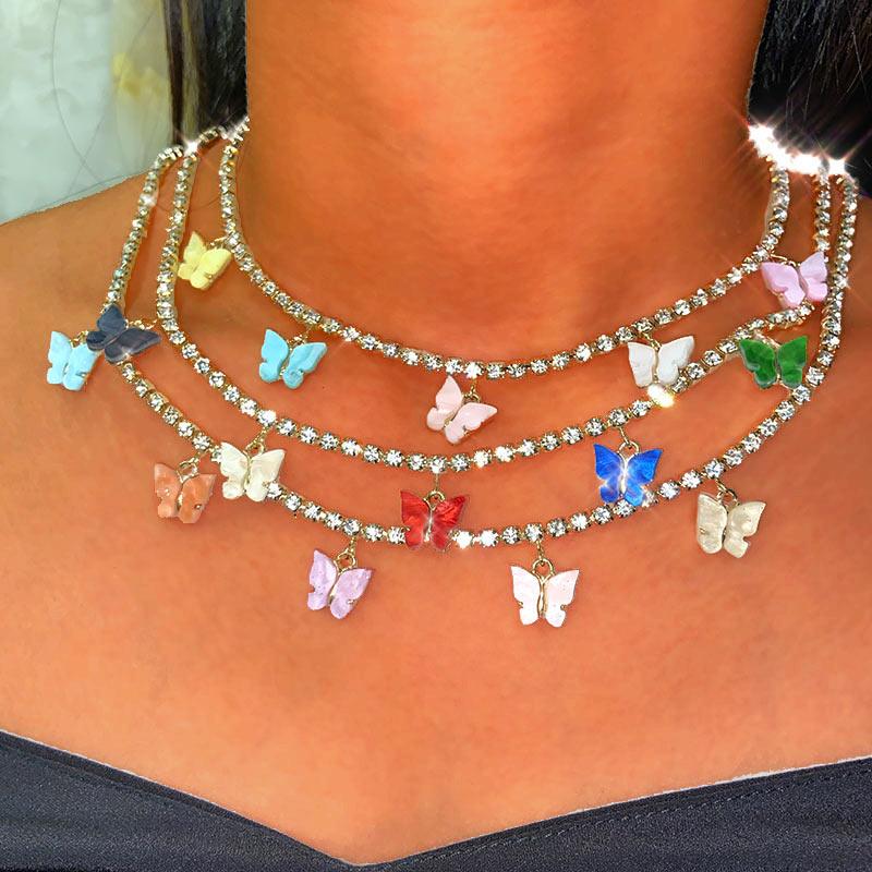 Chains Acrylic Butterfly Crystal Tennis Chain Necklaces For Women Gold Silver Color Rhinestone Choker Necklace Luxury Jewelry Party
Chains Acrylic Butterfly Crystal Tennis Chain Necklaces For Women Gold Silver Color Rhinestone Choker Necklace Luxury Jewelry Party