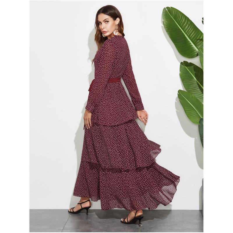 Ethnic Clothing Fashion Women Polka Dot Dress Abaya Vintage Bow Long Sleeve Maxi Dresses Kaftan Muslim Party Gown Holiday Jilbab Islamic Clo