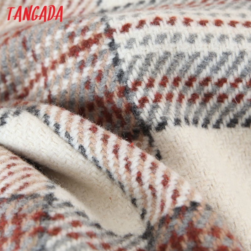 Tangada Autumn Winter Women Plaid Pattern Tweed Skirts Faldas Mujer Zipper Female Mini Skirt 8H14 210309