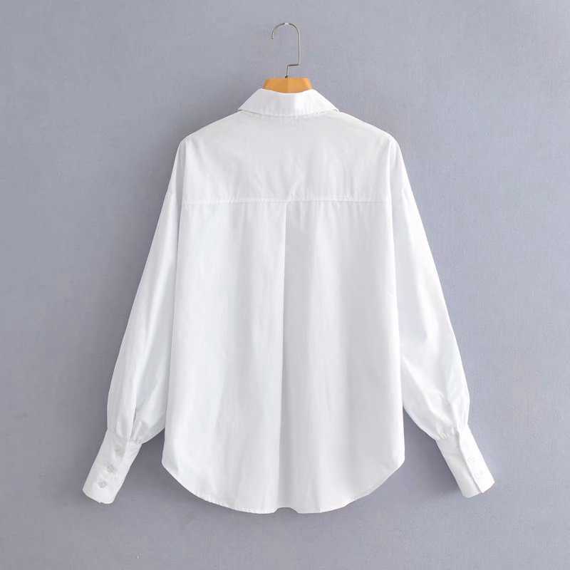 Elegant Women Lantern Sleeve Shirts Fashion Ladies Turn Down Collar Tops Streetwear Female Chic Solid White Blouses 210527
