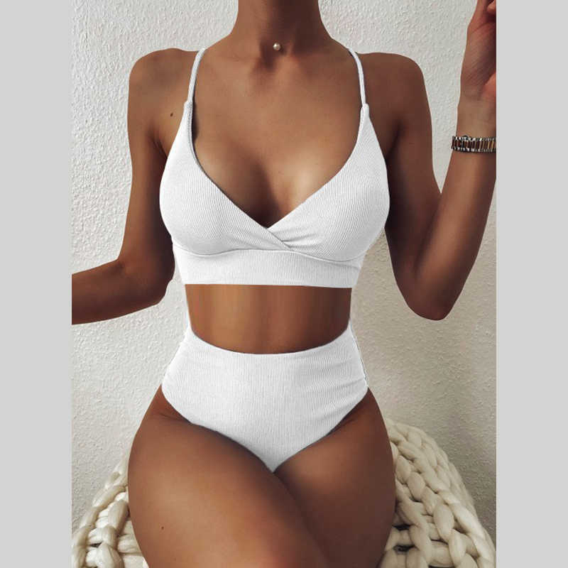 Sexy Bikini Swimwear Women Special Fabric Swimsuit Biquini Two Pieces Beachwear Push Up High Waist 210625