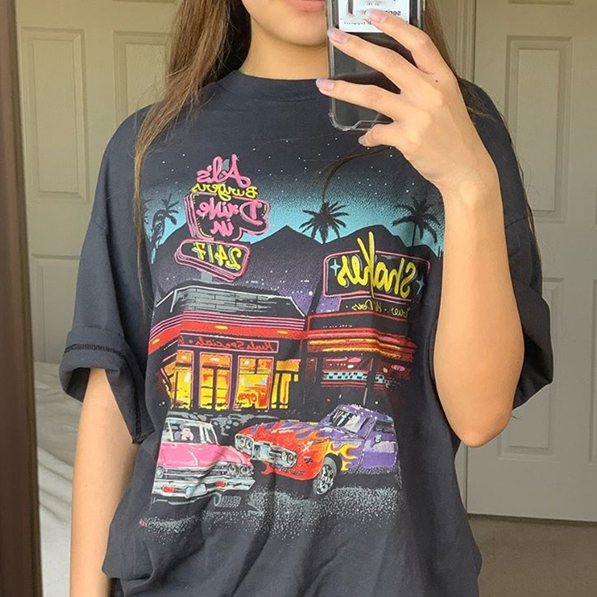 Harajuku Vintage Graphic Tees Women Short Sleeve Gray Chic Print Cotton T Shirt Summer Loose Casual Oversized T Shirt Tops 210302