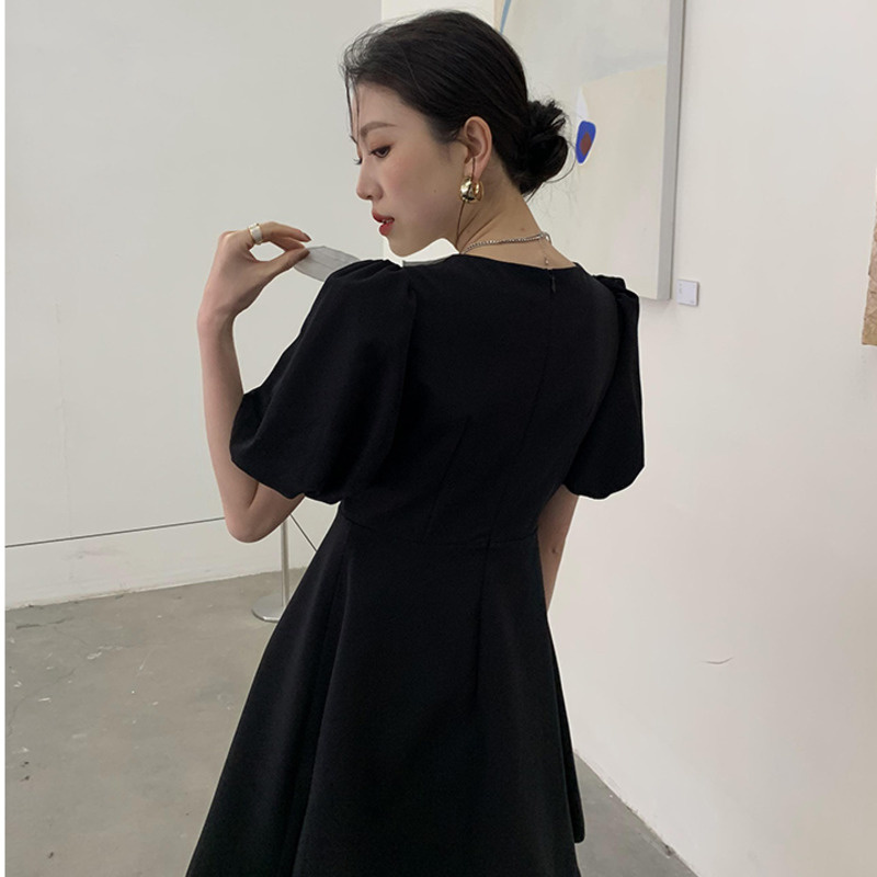 Women Short Bubble Sleeve Bow A-line Dresses Fit Lady Fashion Summer Arrivals 2H052 210526