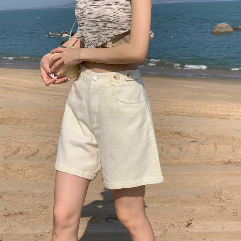 Korean Chic Summer Denim Shorts High Waisted Causal Wide Leg Demin Short Feminimos Fashion Bottoms 6H918 210603
