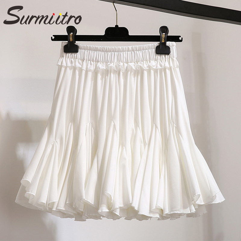 Surmiitro White Black Chiffon Summer Shorts Skirt Women Fashion Korean High Waist Tutu Pleated Mini Sun School Skirt Female 210315