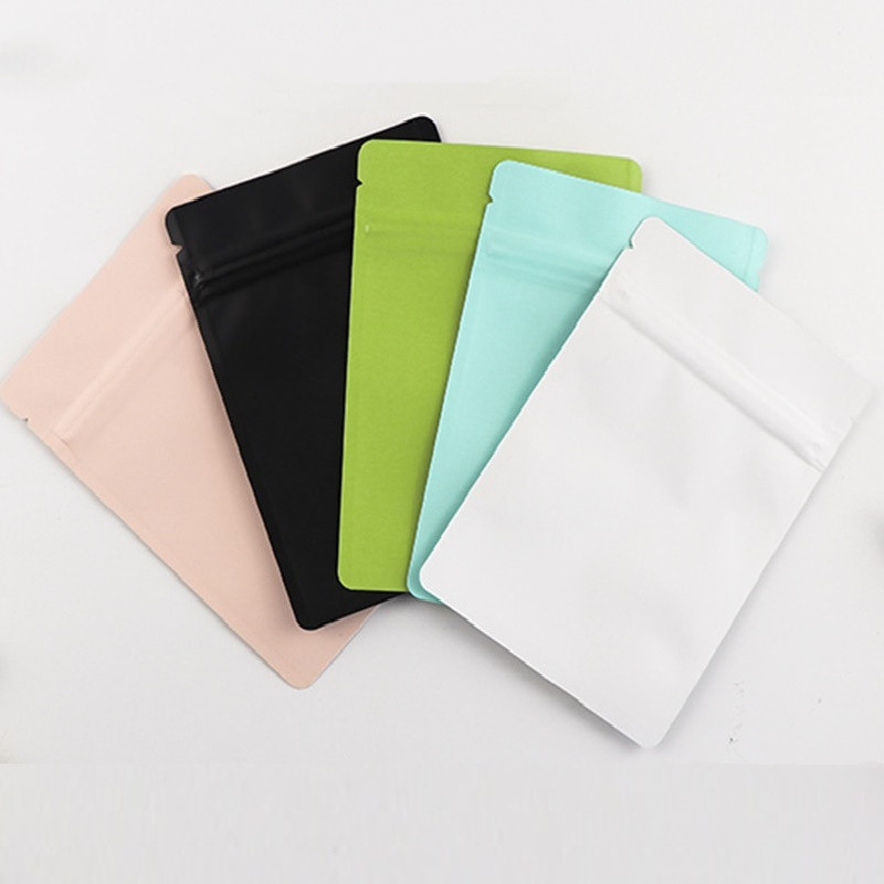 100pcs Thick Flat Bottom Matte Color Aluminum Foil Zip Lock Bag White Pink Black Snack Powder Coffee Smell Proof Trial Heat Sealing Pouches Support Lo
