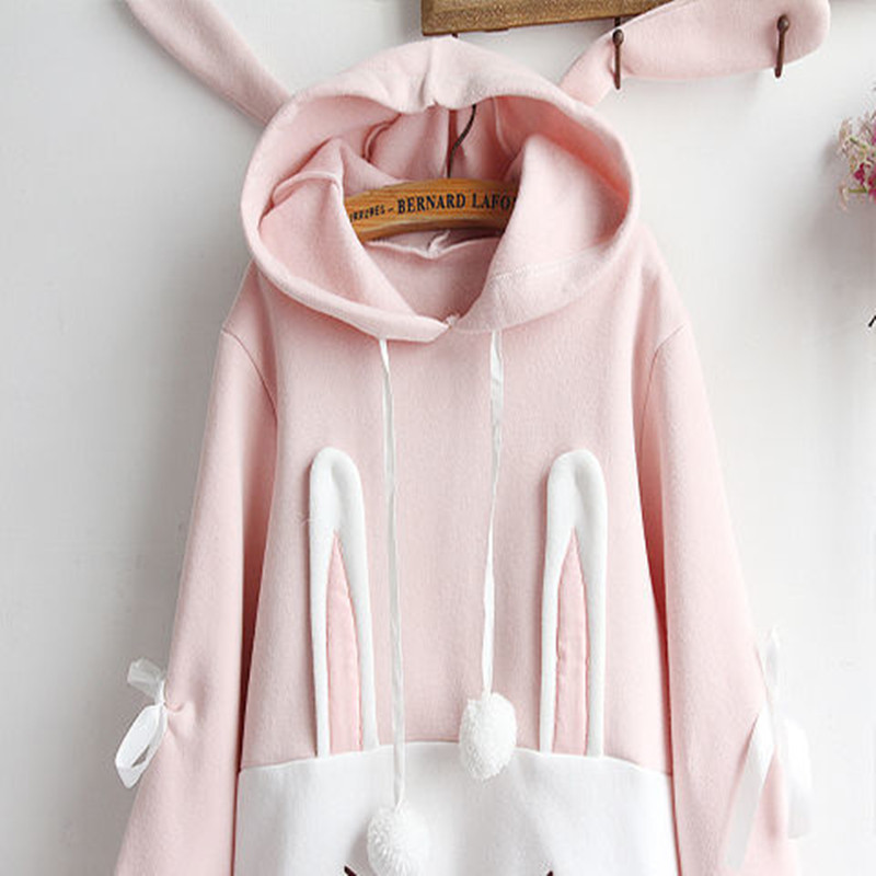 Hoodie Women Cute Bunny Streetwear Long Sleeve Hoodie Lovely Female Rabbit Hoody Sweatshirts Loose Size Lovely LJ201103