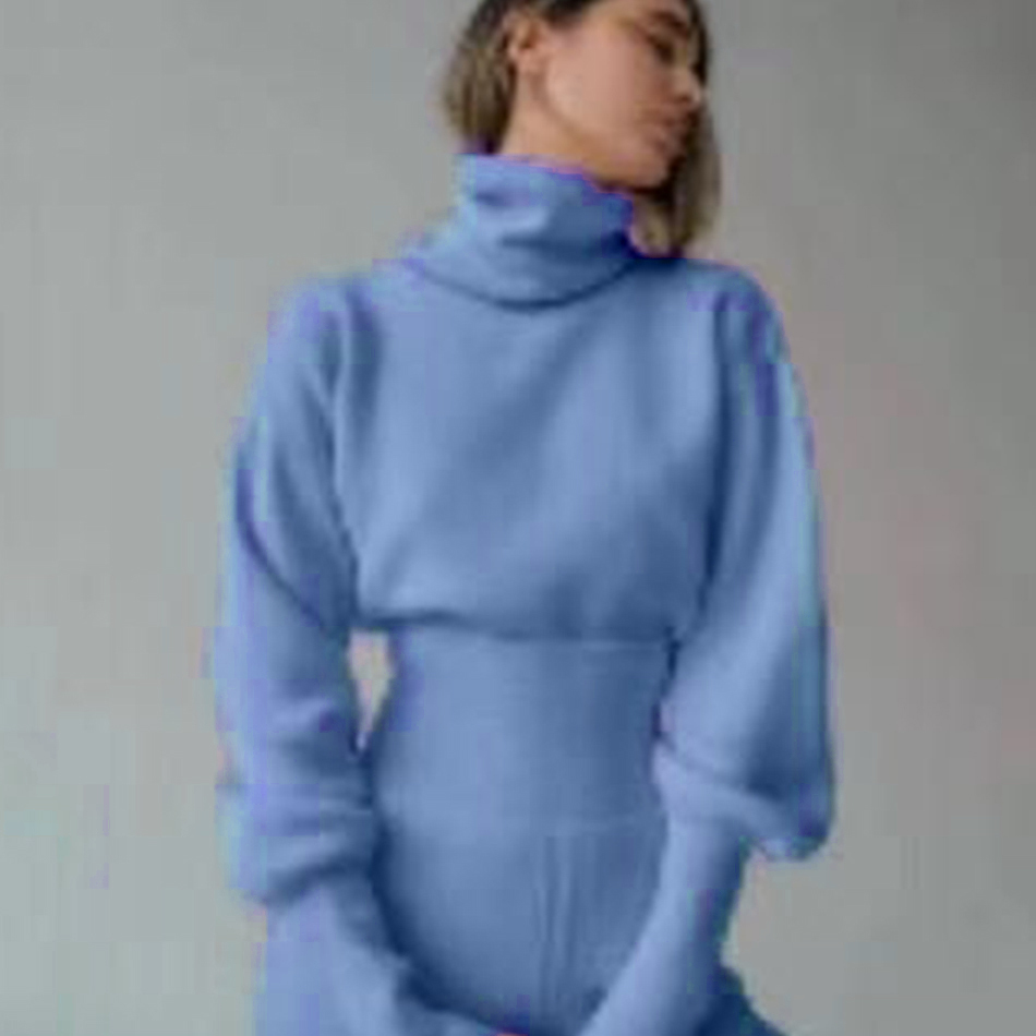 Summer Turtleneck Sweater 2 Pieces Ladies Setchic Knitted Pullover + Pants Casual Set 210525