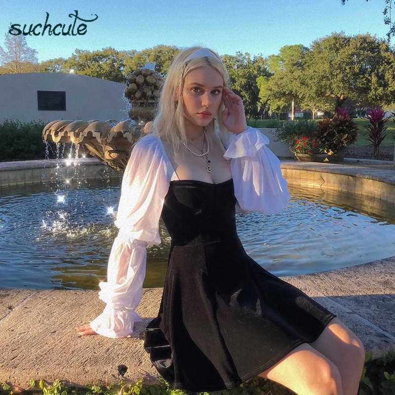 SUCHCUTE Patchwork Dress For Women Modis Autumn Harajuku Ladies Sukienki Female Dresses Roupas Feminina Woman Party Night 210719