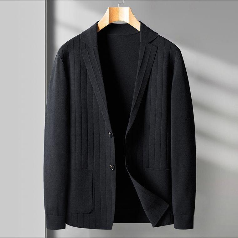 Men's Jackets Sweater Jacket Men Suit Collar Knitted Cardigan Spring Leisure Solid Color Stripe Jacquard Trend Coat Streetwear