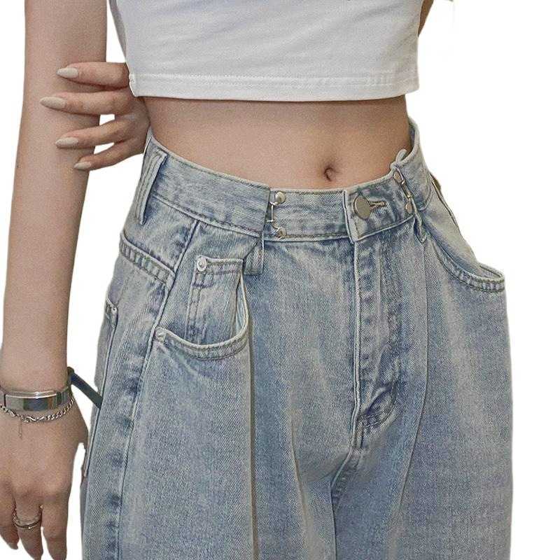 Korean Fashion Straight Jeans Women Autumn/summer Loose Adjustable High-waisted Broad-legged Drag Long Pants Baggy 210708