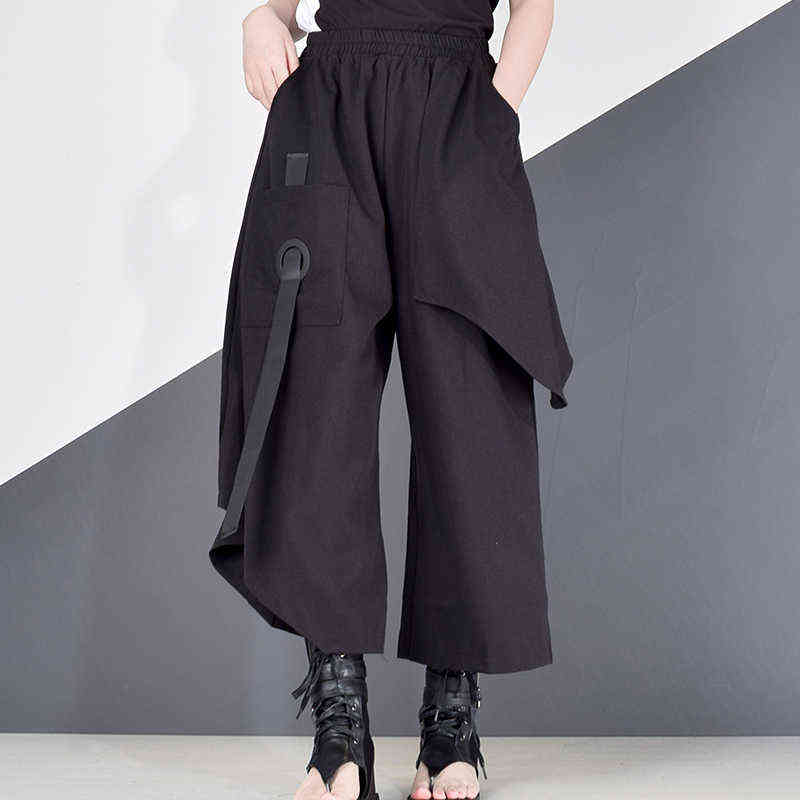 XITAO High Waist Patchwork Hit Color Pants Women Clothes Summer Autumn Fashion Elastic Casual Wide Leg XJ19 211115