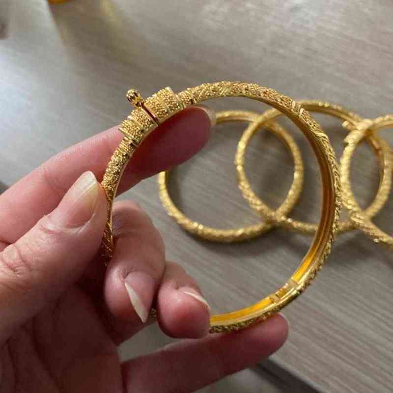 24K Bangles 4Pcs/Set Bracelet Ethiopian Gold Color For Women Bijoux Femme African Middle East Dubai Halloween Jewelry 220124