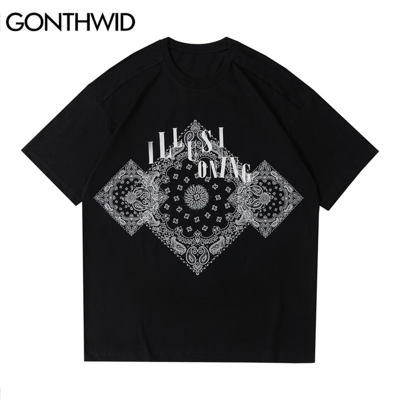 Tees Shirts Harajuku Bandana Paisley Pattern Print Tshirts Hip Hop Loose Casual Streetwear Fashion Short Sleeve Tops 210602, Black
Tees Shirts Harajuku Bandana Paisley Pattern Print Tshirts Hip Hop Loose Casual Streetwear Fashion Short Sleeve Tops 210602, Black
